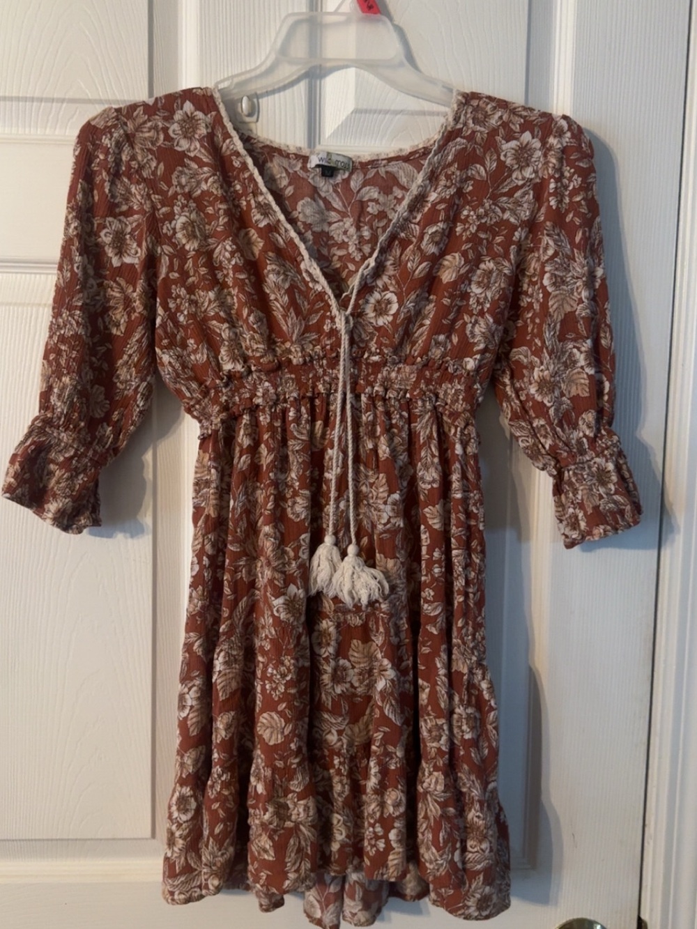 Wild Moss Rust Floral Tassel Dress